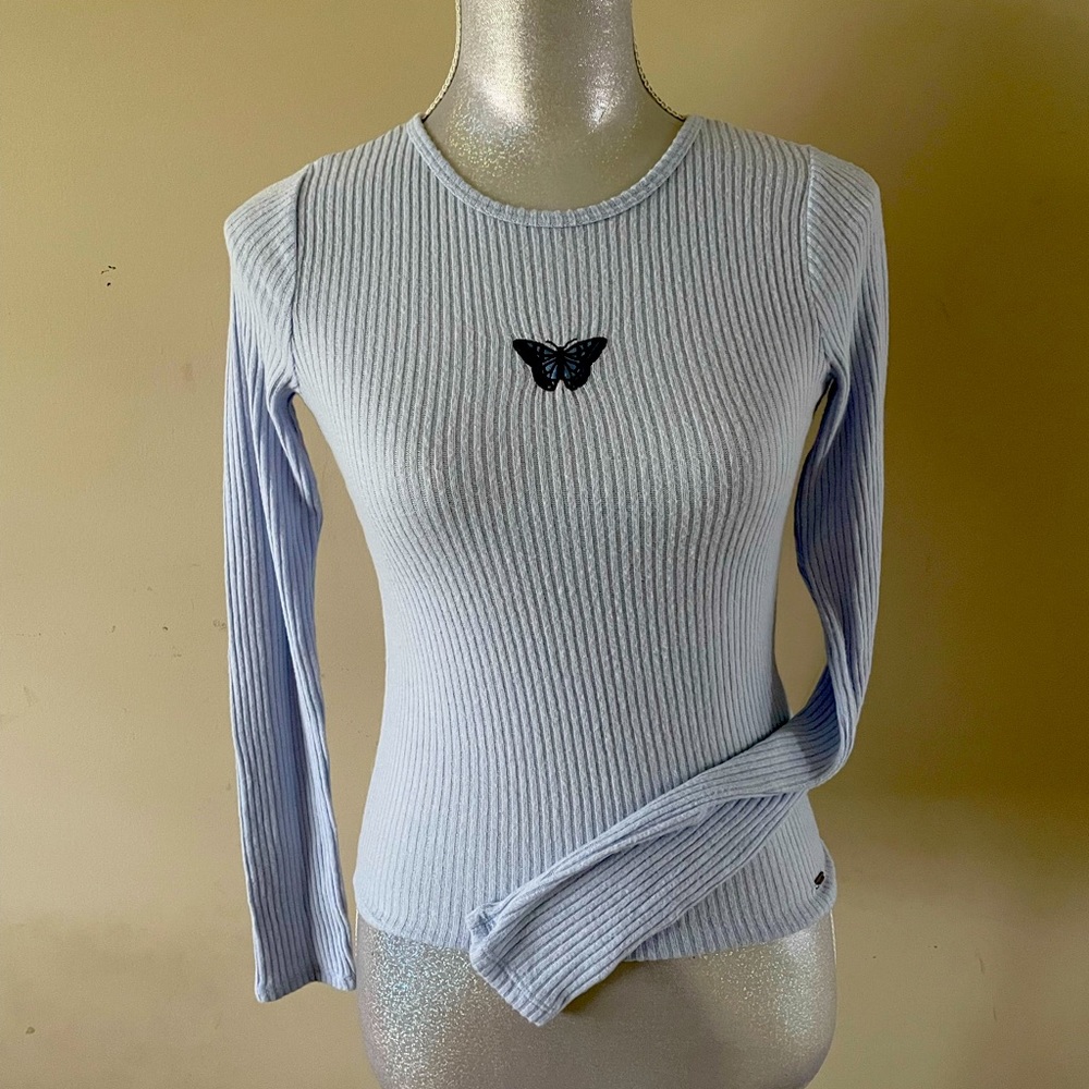 Hollister Light blue butterfly embellished sweater